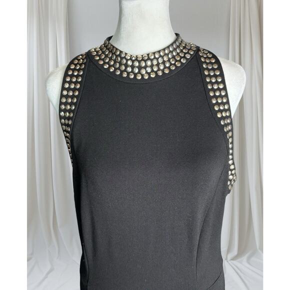Carmen Marc Valvo Black Studded Midi Dress Sz L Cocktail Party Glam Evening Chic - Picture 2 of 9